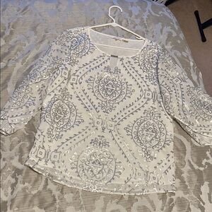 Calvin Klein White and Silver Embellished Blouse